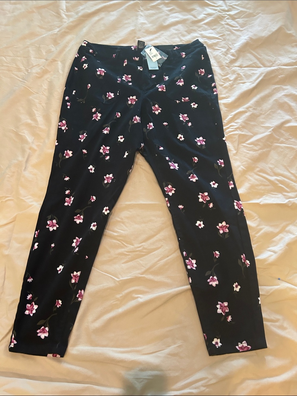 Lane Bryant Black Skinny Jeans with Pink Floral Print